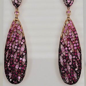 International Diamond Jewelry 14K Rose Gold Ruby Sapphire Diamond Drop Earrings